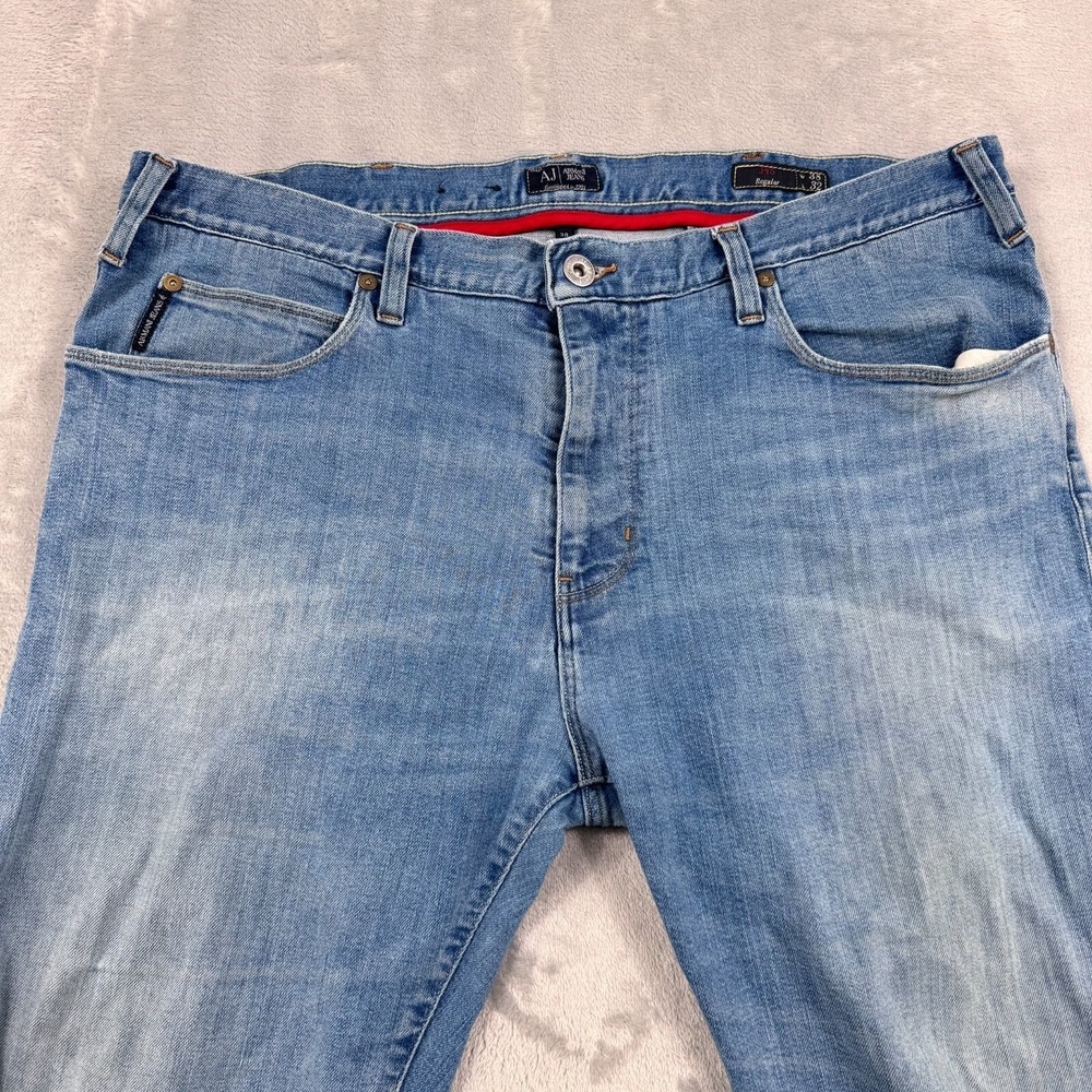 Armani Jeans‎ J45 Regular Denim Mens 38x32 Blue Washed Cotton Blend Ripped Jeans